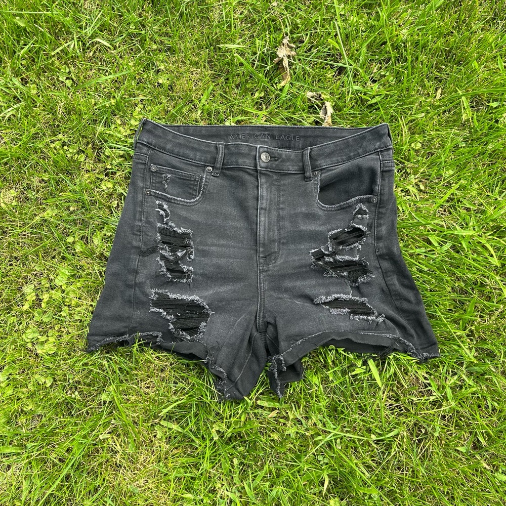 American Eagle Outfitters Black Ripped Jean Shorts